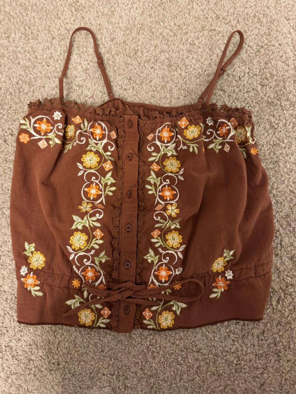 Brown Embroidered Floral Button-Front Tank never worn!